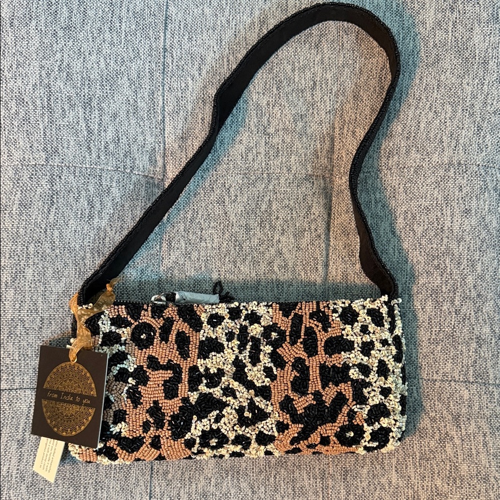 NWT Viral Marshall’s Hand Empellished Beaded Leopard bag